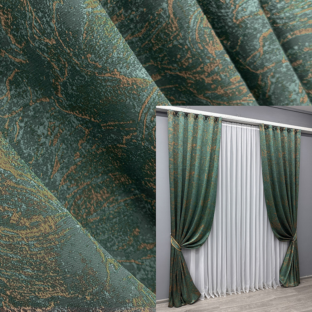 Комплект готових штор VR-Textil Жакард Fantasy № 1633ш Смарагдовий з золотистим 150х290 см 2 шт (33-0537) Київ - фото 1