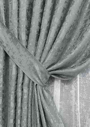 Комплект штор VR-Textil Льон Мармур 150х270 2шт і Тюль 400х270 1264ш-1400т Сірий з білим 71-134/3 Київ