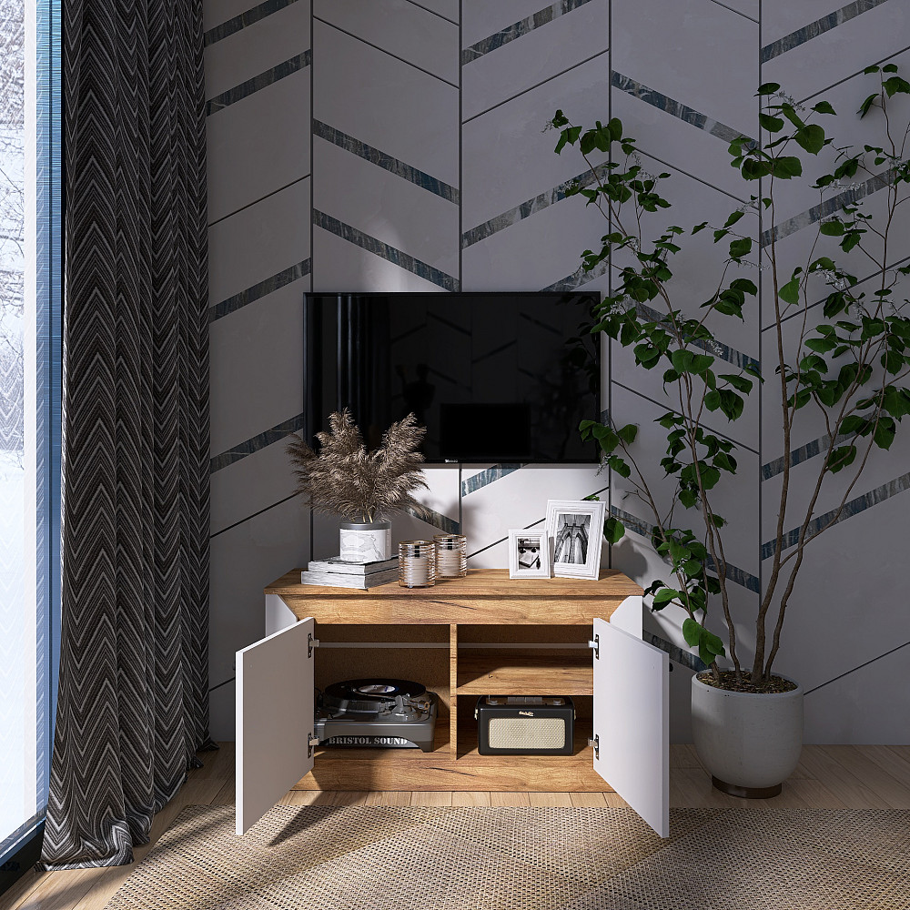 Тумба 2-х дверна закрита Еверест Нордік-980 98х38х53 см Білий + Дуб крафт золотий (DTM-5525) Львів - фото 5