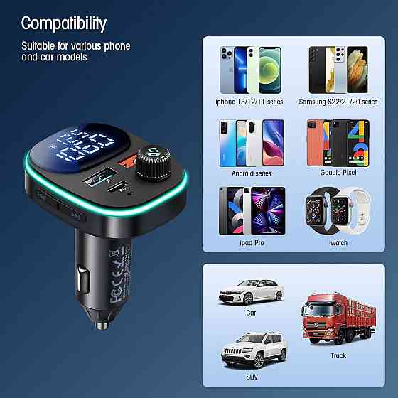 Bluetooth адаптер для авто Hoppac BC82 hands-free USB-C PD 30W QC3.0 LED дисплей 7 цветов подсветка Киев