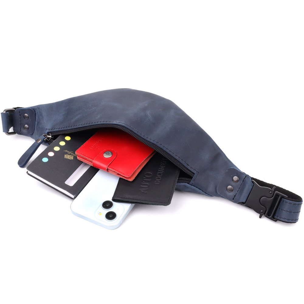 Чоловіча зручна бананка з натуральної вінтажної шкіри Синій (SHVIGEL) Київ - фото 2