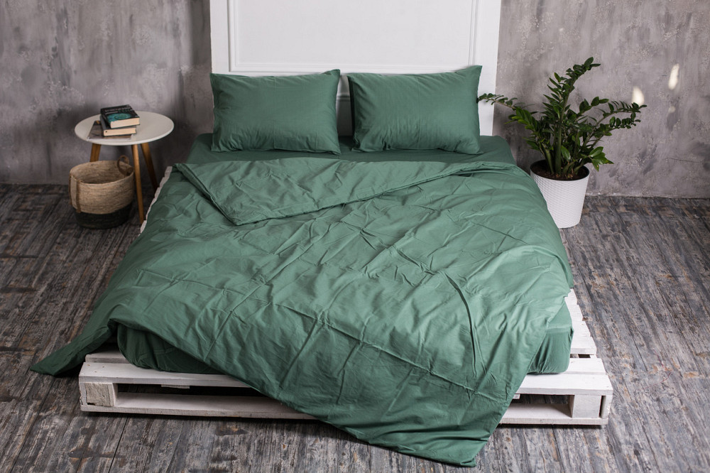 Ecotton Комплект постілі Ecotton двоспальний Підковдра та 2 наволочки темно-зелений Коломия - фото 1