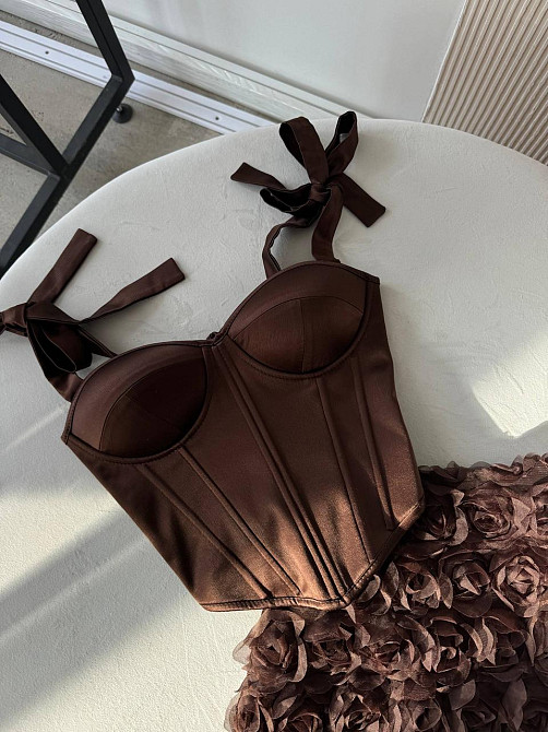 Жіночий романтичний корсетний комплект із 3D-квітами Шоколадний, S Одеса - фото 7