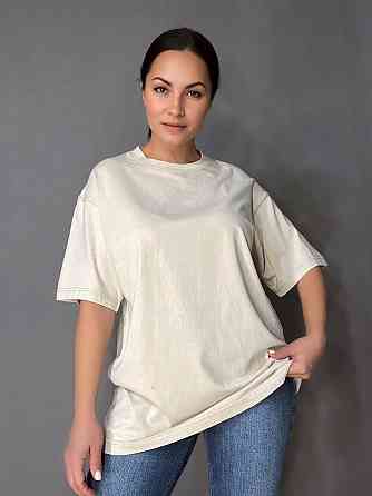 Футболка жіноча A-N 48020 базова оверсайз подовжена вільний крій варена тай дай one size, бежевий, one size Київ