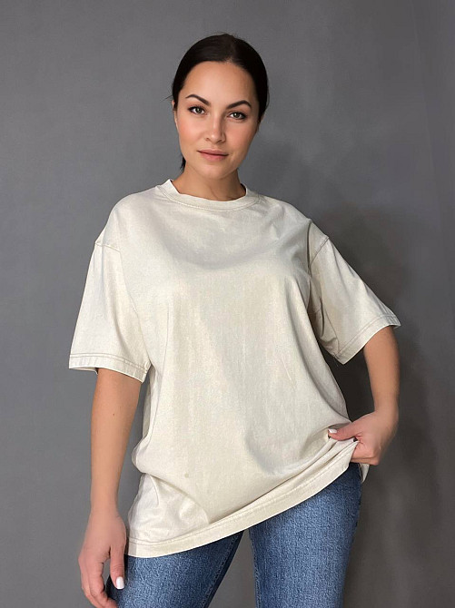 Футболка жіноча A-N 48020 базова оверсайз подовжена вільний крій варена тай дай one size, бежевий, one size Київ - фото 1