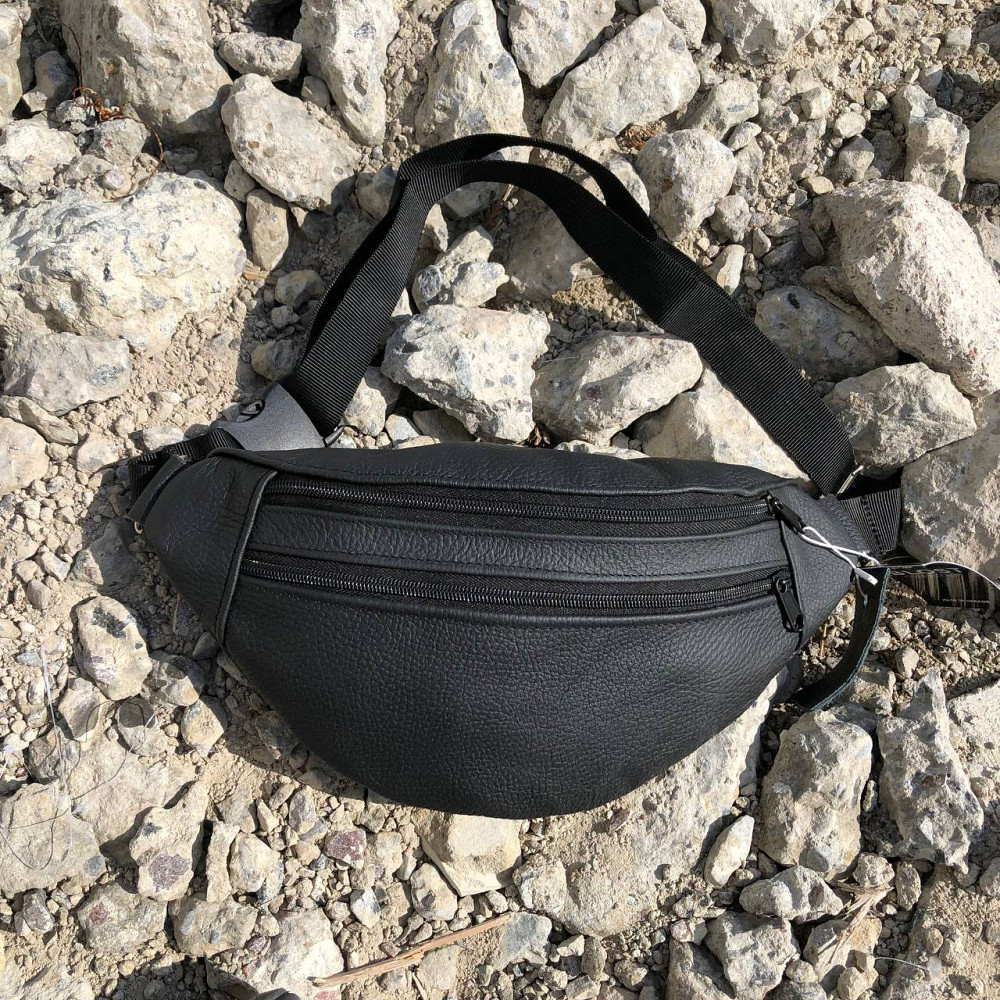 Чорна зручна бананка чоловіча, Чоловіча бананка з ремінцем на плече Барсетка-бананка шкіряна ON-38 Івано-Франківськ - фото 10