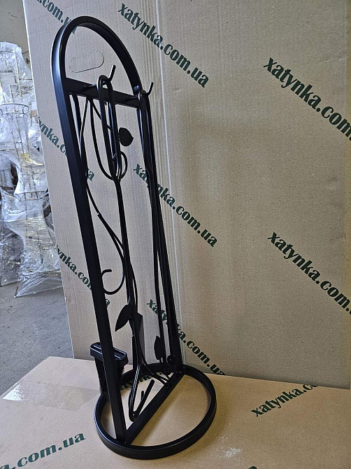 Кований набір для каміну LOFT №4 лофт чорний (К-004) (стійка, совок, щітка, кочерга, щипці) Київ - фото 3