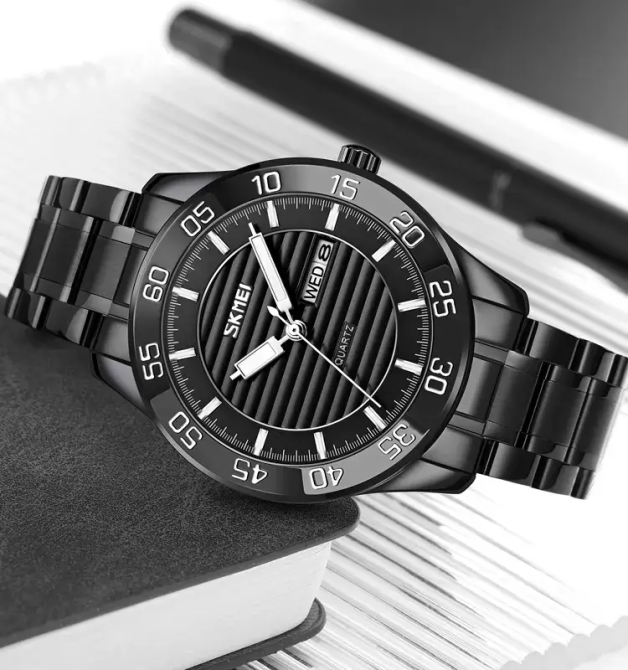 Чоловічий наручний класичний годинник Skmei 9293 (Сріблястий з чорним циферблатом) Вінниця - фото 3