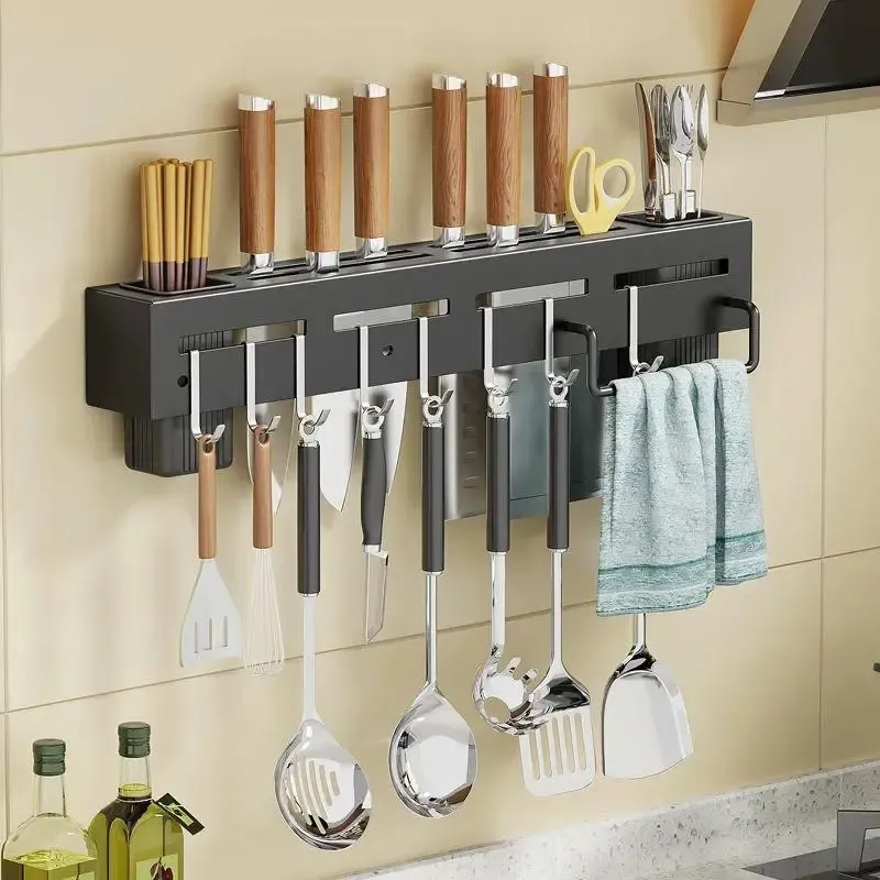 Настенный металлический держатель органайзер Полка Nest Sunny для кухни Черная 30см Коломия - фото 1