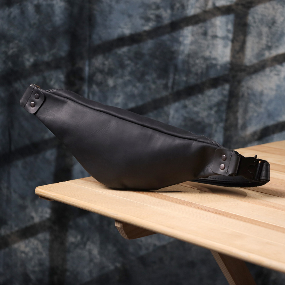 Мужская бананка из натуральной винтажной кожи Shvigel 23129 Черный Киев - изображение 2