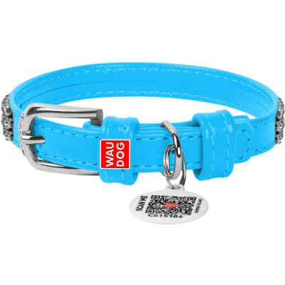 Ошейник для животных WAUDOG Glamour с QR-паспортом "Стразы" XS Ш 12 мм голубой (33082) Винница - изображение 1