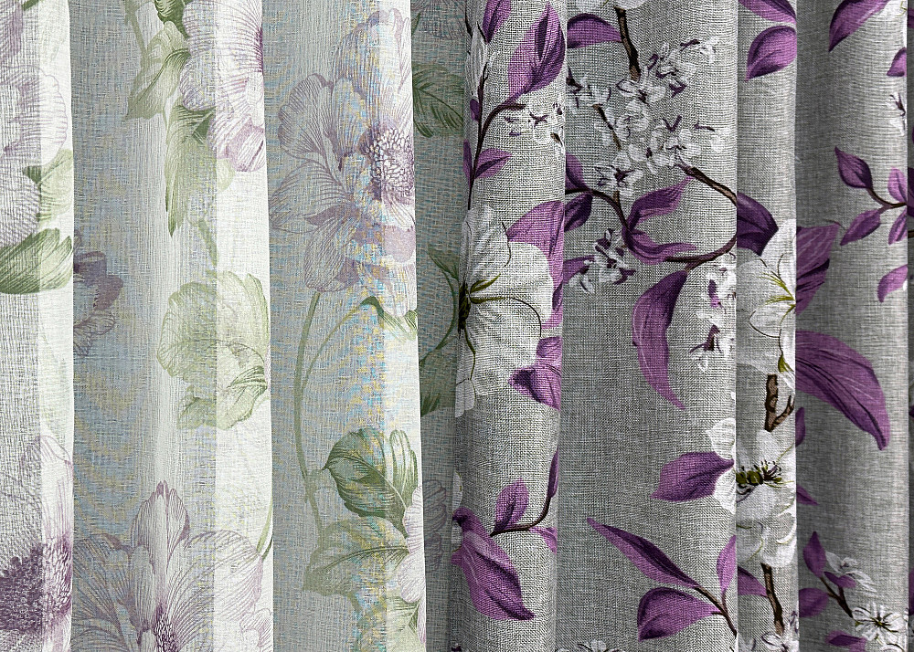 Комплект штор VR-Textil Лен Прованс 150х265 2шт и Тюль 400х265 1820ш-1367т Серый с фиолетовым и белым 71-108/3 Киев - изображение 7