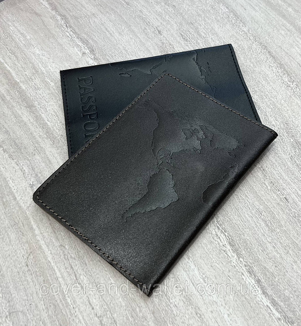 Коричневая обложка на паспорт карта мира из гладкой кожи ST Leather Киев - изображение 4