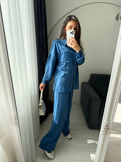 Женский базовый костюм тройка: рубашка майка и штаны креп жатка Джинс, 42/44 Одесса - изображение 5