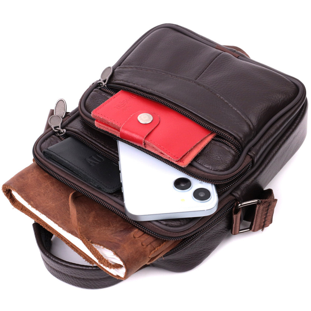 Небольшая сумка на плечо из натуральной кожи Vintage sale_15055 Коричневый Киев - изображение 5