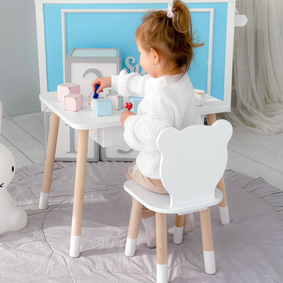Стіл прямокутний з висувним ящиком 46х60х45 і стілець медвежа 26х26х24, столик та стільчик в дитячу, білий Київ