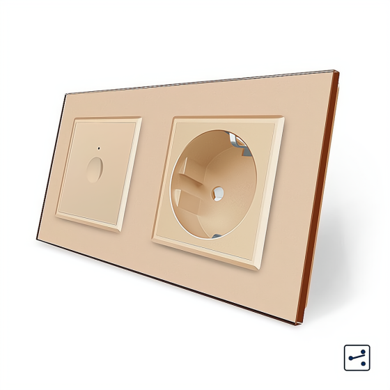 Сенсорний прохідний/перехресний вимикач Sense 1 сенсор 1 розетка Livolo золотий скло (VL-C7FC1S/FCTC16A-4AP) Коломыя