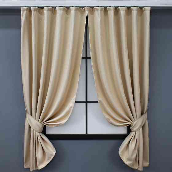 Комплект коротких штор VR-Textil Льон-блекаут Льон Мішковина № 1162ш Бежевий 130х170см 2 шт (35-0097) Київ