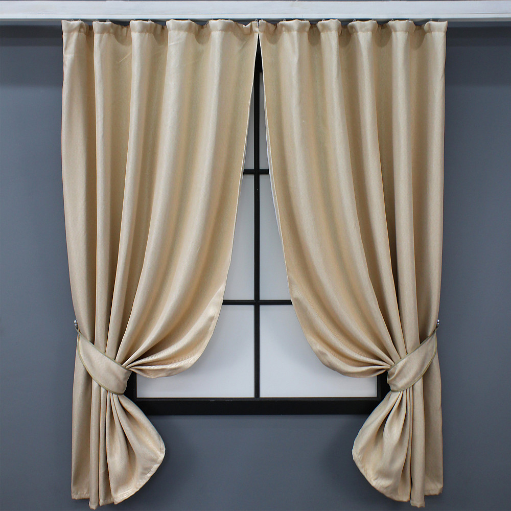 Комплект коротких штор VR-Textil Лен-блэкаут Лен Мешковина № 1162ш Бежевый 130х170см 2 шт (35-0097) Киев - изображение 1