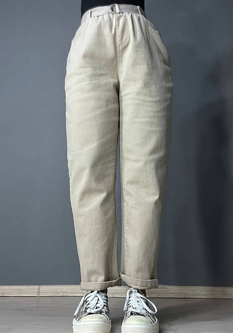 Джинси жіночі A-N 25072 MOM банани талія на резинці з ременем стрейчеві оверсайз бежеві, бежевий, L, L, 85 см, 112 см Київ - фото 15