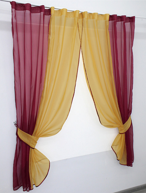 Кухонні штори VR-Textil № 017к комбіновані з підв'язками бордовий із золотистим 280х170 см (59-642) Київ - фото 2