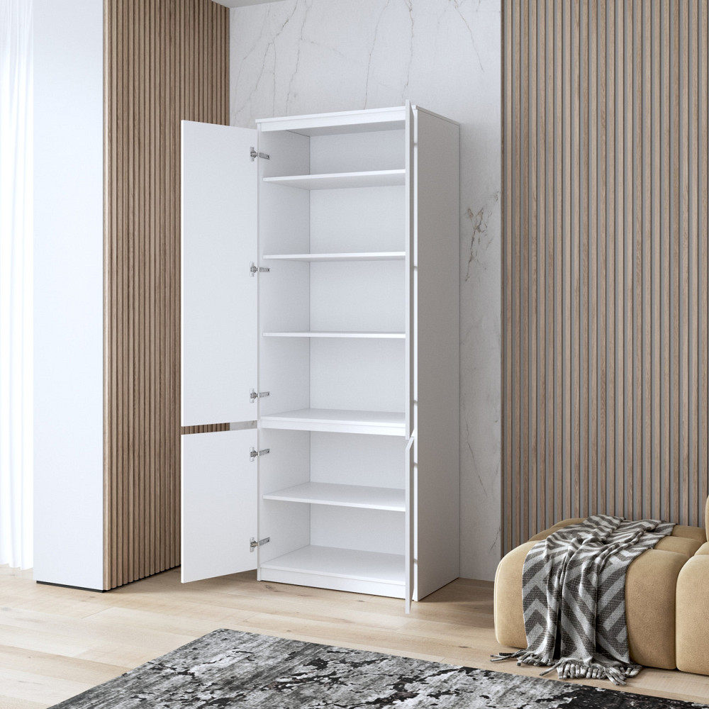 Шафа для одягу VAYS, з полицями, в спальню, сучасна, з фасадами без ручок R-24 Венге Темний-Білі планки Львів - фото 2