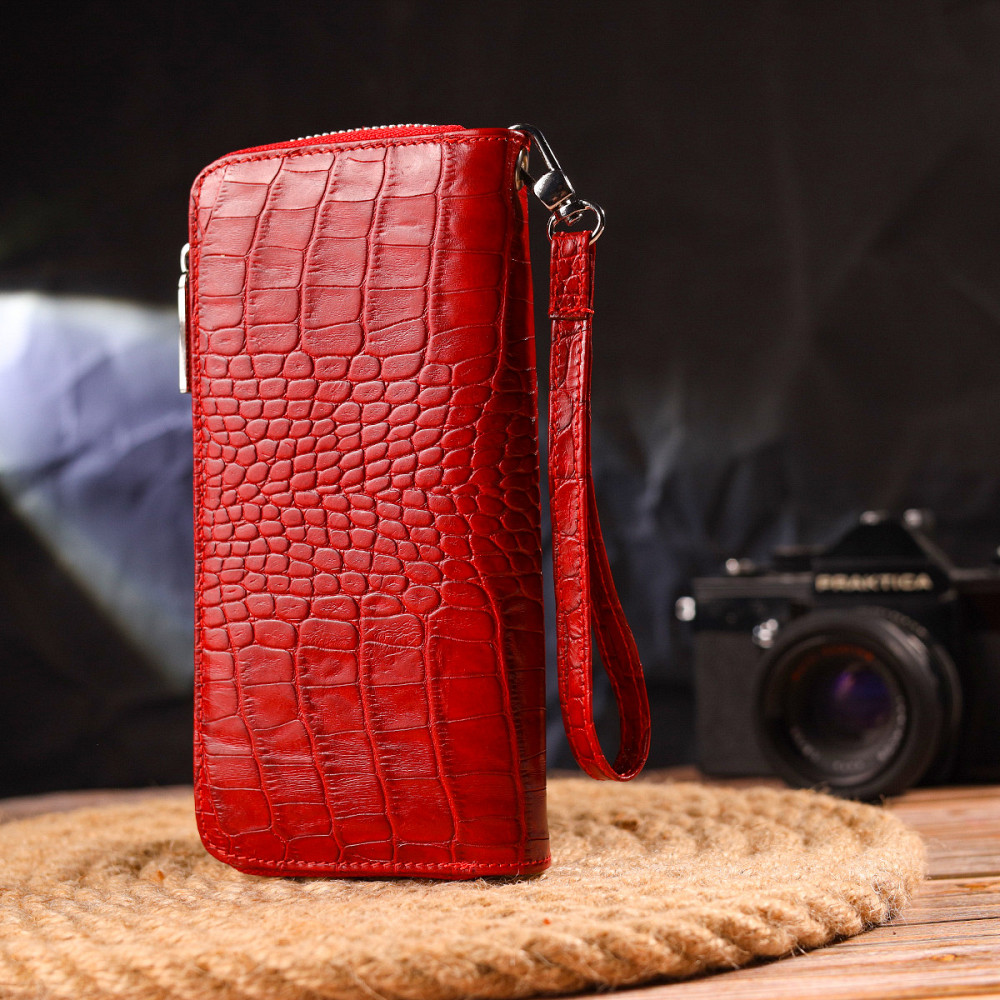 Горизонтальный яркий кошелек для женщин из натуральной фактурной кожи под крокодила CANPELLINI 21621 Красный Киев - изображение 9