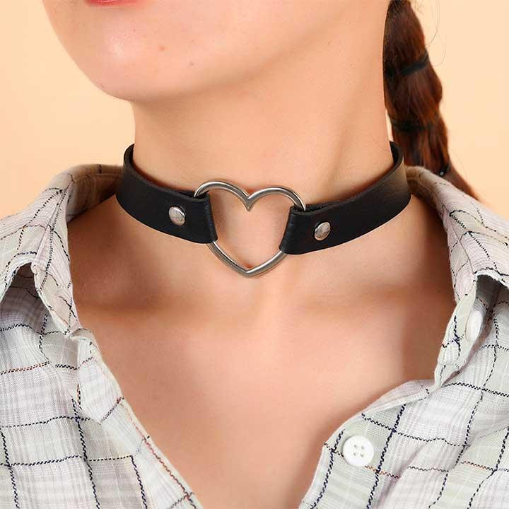 Кожаный чокер с сердечком - Белый – Садо-мазо Винница - изображение 3