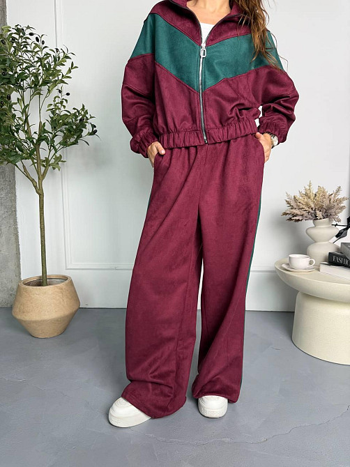 Женский стильный повседневный костюм двойка из замша на дайвинге Одесса - изображение 1