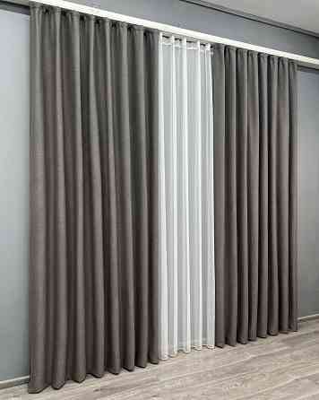 Комплект штор VR-Textil TWEED_V 150х270 2шт и Тюль 600х270 1915ш-1153т Темно-серый с белым 71-146/5 Киев