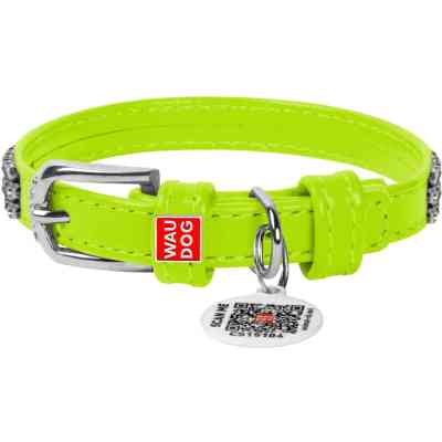 Ошейник для животных WAUDOG Glamour с QR-паспортом "Стразы" XS Ш 12 мм салатовый (33085) Винница