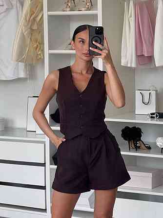 Жіночий базовий костюм-двійка: жилет і шорти костюмка Шоколад, 42/44 Одеса