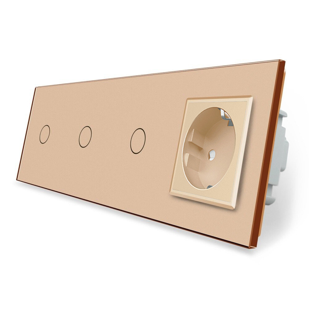 LIVOLO Сенсорний вимикач 3 сенсора (1-1-1) 1 розетка Livolo золото скло (VL-C703/C7C1EU-13) Коломия - фото 5