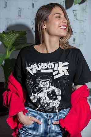 Футболка для хлопчика з аніме принтом Хаджіме Но Іппо Такамура оверсайз (зріст від 165 до 180) Чорний AnimeJ0418m Дніпро