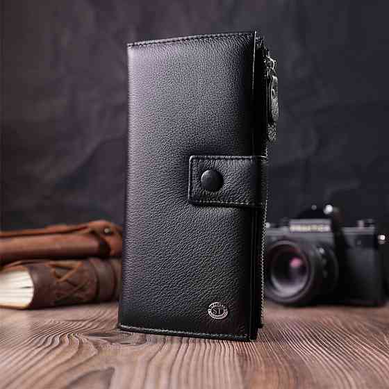 Лаконичный женский вертикальный кошелек-клатч из натуральной кожи ST Leather 22537 Черный Киев