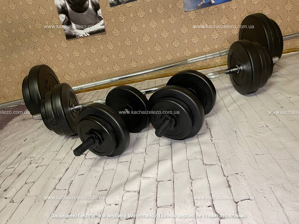Штанга наборная + W-образный гриф с гантелями 80 кг Гантели, гири, штанги и диски ударостойкий пластик Киев - изображение 3