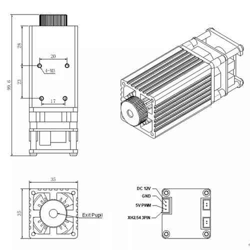 Мощный лазер LT-20W-A 20Вт 450нм для резки и гравировки, лазерный модуль ЧПУ станка Киев