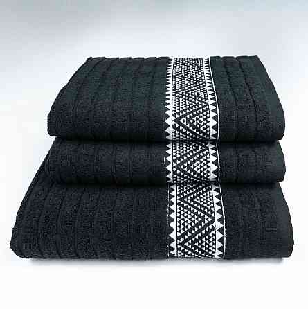 Комплект махрових рушників Зіпп 3шт GM Textile 50х90см, 50х90см, 70х140см 500г/м2 (Чорний) Суми