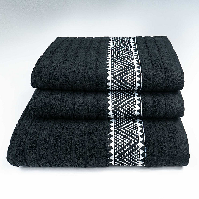 Комплект махровых полотенец Зипп 3шт GM Textile 50х90см, 50х90см, 70х140см 500г/м2 (Черный) Сумы - изображение 1