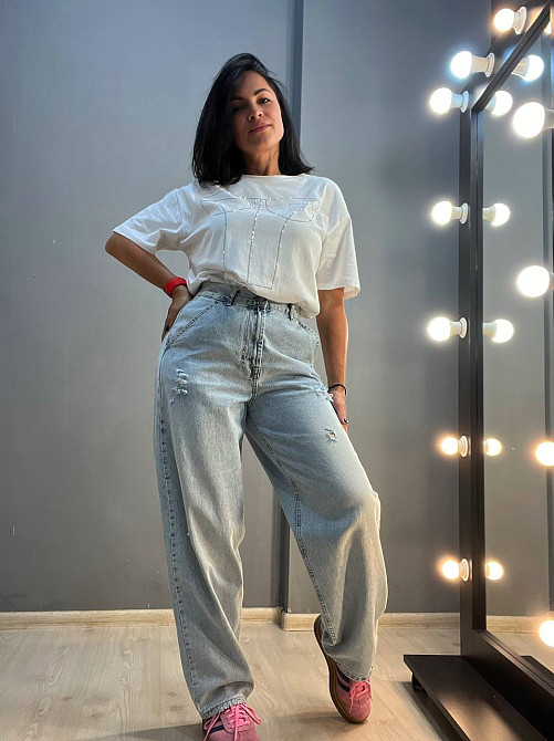 Джинсы женские Its Basic 03097 SKATER широкие косые карманы рваные, голубой, 32, 32 Одесса - изображение 4