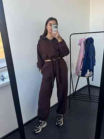 Женский теплый прогулочный костюм двойка: худи и брюки двусторонний полар флис Шоколадный, 44/48 Одесса