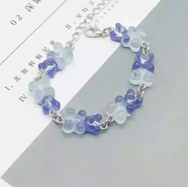 Браслет с желейными мишками синий + голубой - длина 15-20см, регулируется, смола, цинковый сплав Киев - изображение 1