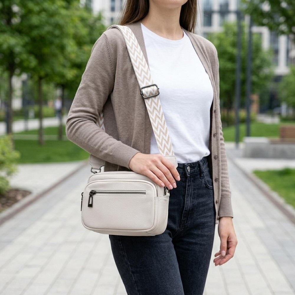 Удобная женская сумка с накладным карманом из натуральной кожи Vintage 22642 Белая Киев - изображение 12