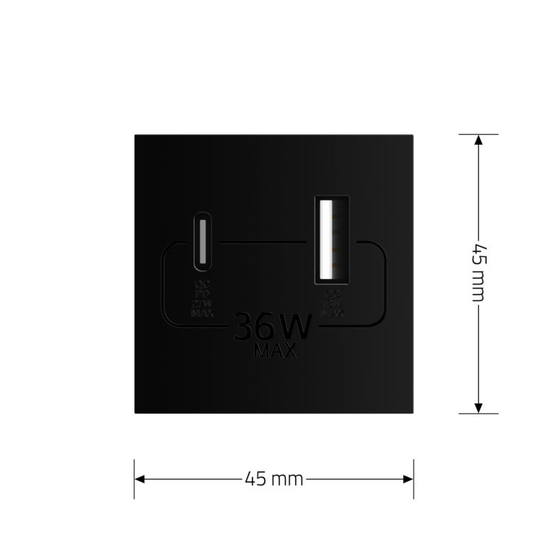 Розетка LIVOLO USB-A + USB-C PD 36Вт, чорна, швидке заряджання, Power Delivery QC 3.0, модуль (VL-FCUA18W.UC18W-2BP) Коломыя - изображение 6