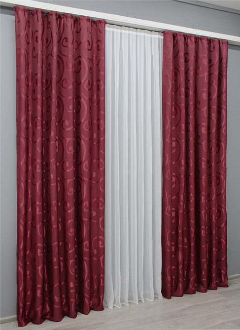 Комплект готових штор VR-Textil Жакард № 1533ш Бордовий 150х270 см 2 шт (33-0360) Київ - фото 4