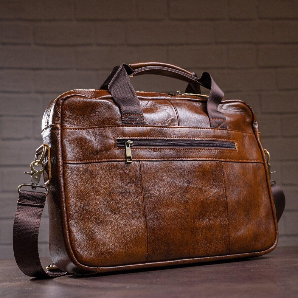 Деловая мужская сумка из зернистой кожи Vintage 14837 Коричневая Киев - изображение 6