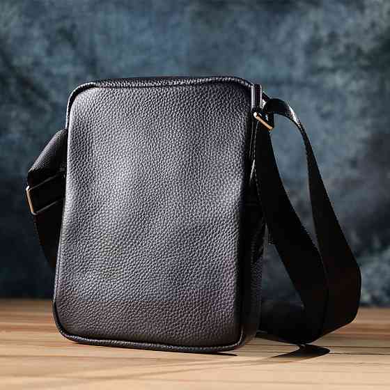 Зручна вертикальна сумка для чоловіків з натуральної шкіри Чорний (Vintage) Київ