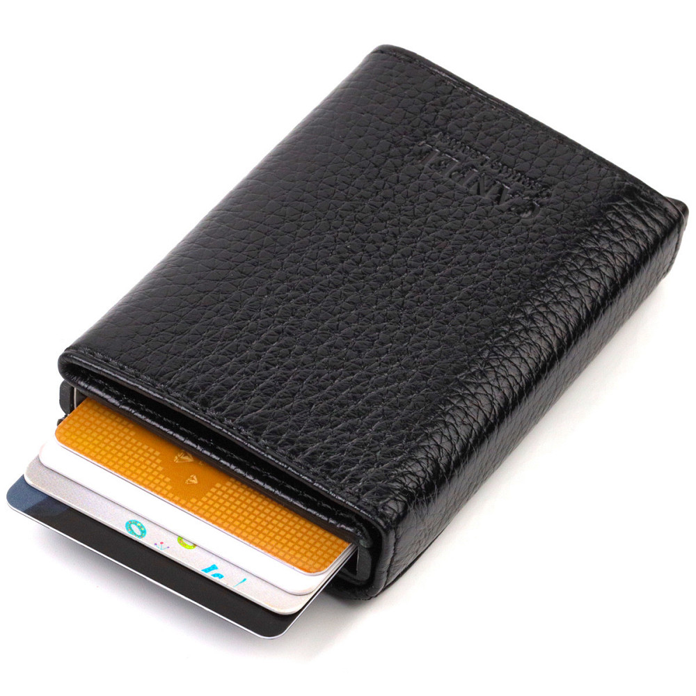 Картхолдер унісекс у три складання з автоматичним механізмом з натуральної шкіри флотар CANPELLINI 21936 Чорний Київ - фото 6