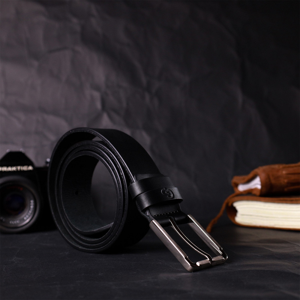 Класичний ремінь брючний для чоловіків з натуральної шкіри Чорний (GRANDE PELLE) Київ - фото 2