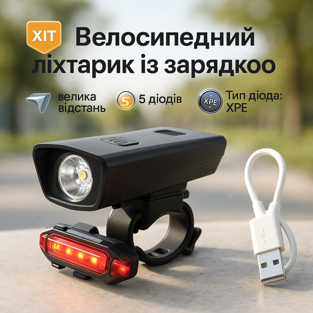 Ліхтар із захистом від вологи для вулиці 1803-1-XPE + STOP-5LED, Фара для велосипеда з зарядкою USB NT-34 Львів - фото 7